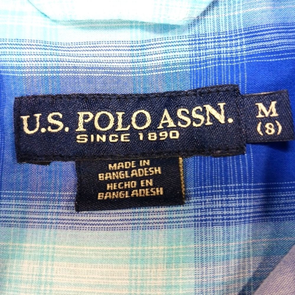 U.S. Polo Assn. Blue Plaid Button Down Shirt Front Pocket Logo Boys 8.......... - Picture 3 of 10